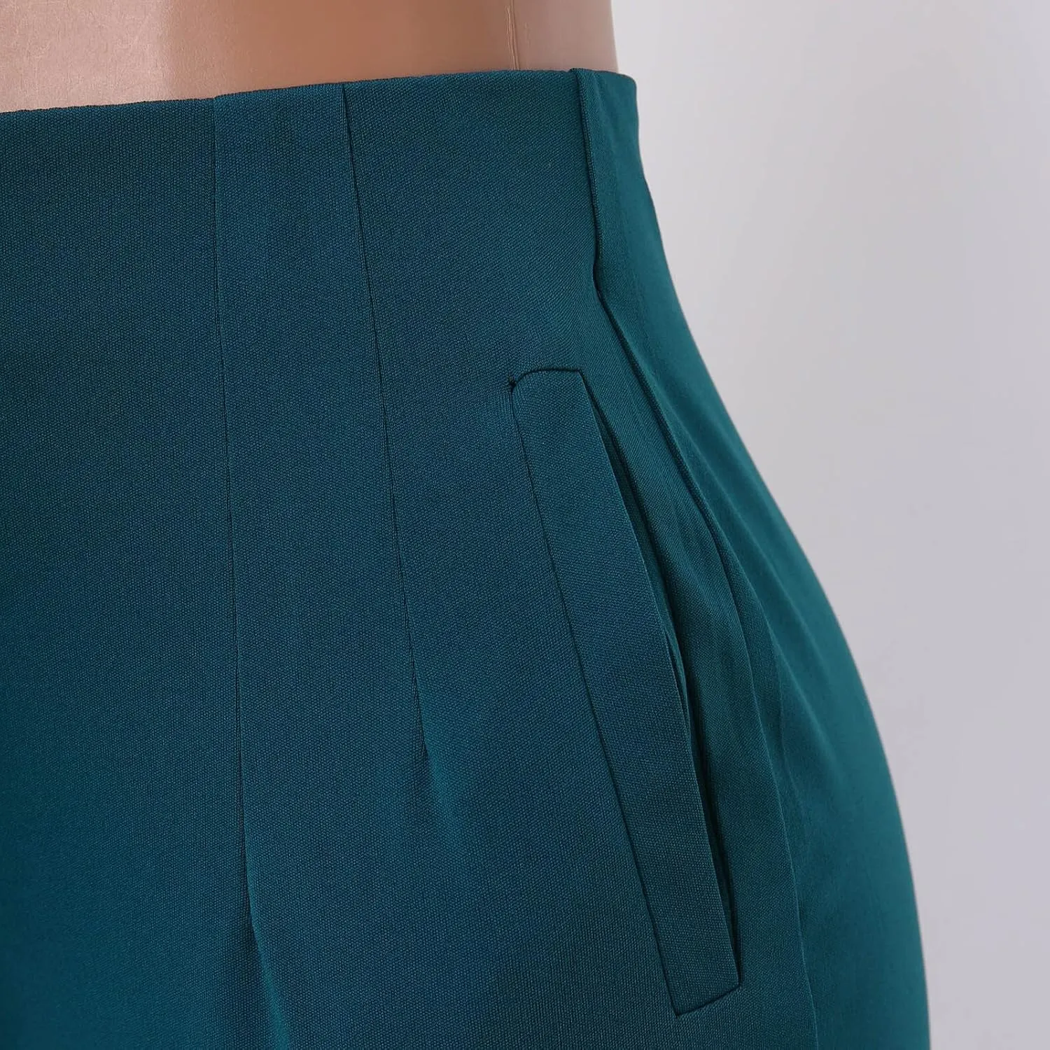Women High Waist Cropped Work Pants Solid Zipper Trouser Pant Casual Baggy Elastic Waist Trouser Wide Leg Pant with