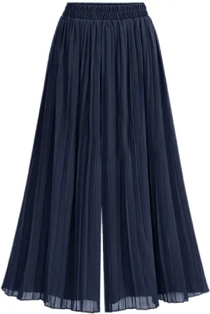 Women Palazzo Pants High Waisted Wide Leg Pants Pleated Chiffon Baggy Casual Travel Beach Summer Flowy Lounge Trouser