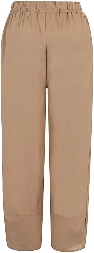 Women Plus Size Cotton Linen Pants Casual Loose Petal Bottom Wide Leg Pant Summer Beach Elastic High Waist Trousers