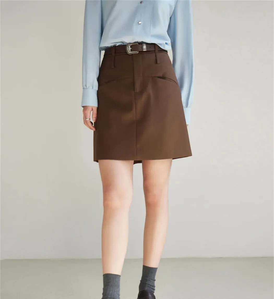 Women Pocket Decoration Above-Knee Length Spring Skirts High Waist Female Mini A-Line Skirt