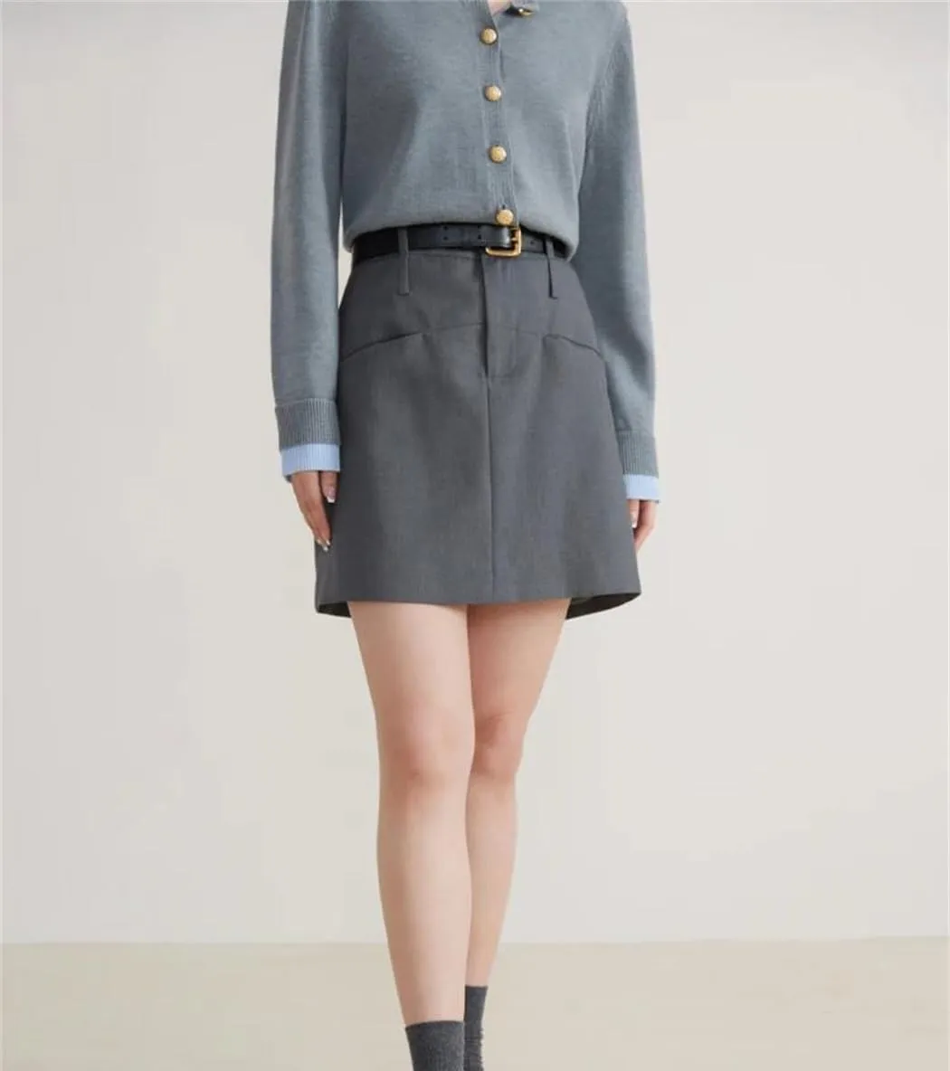 Women Pocket Decoration Above-Knee Length Spring Skirts High Waist Female Mini A-Line Skirt