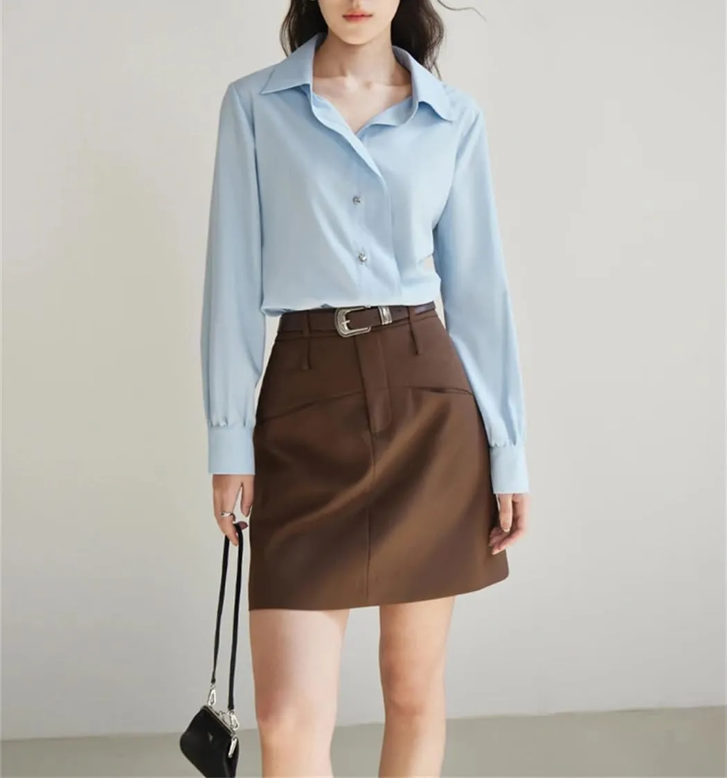 Women Pocket Decoration Above-Knee Length Spring Skirts High Waist Female Mini A-Line Skirt