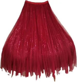 Women Sequined Long Tulle Skirt Women Casual A Line Elastic High Waist Midi Mesh Skirt