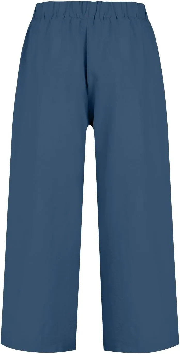 Women Summer High Waisted Cotton Linen Palazzo Pants Casual Wide Leg Long Flowy Dressy Beach Lounge Trousers
