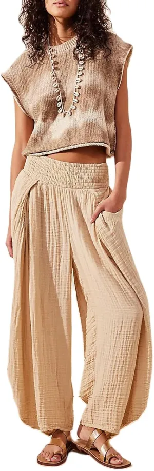 Women Summer Linen Pants Flowy Wide Leg Pants Y2k Boho High Waist Palazzo Pants Lounge Trousers with Pockets