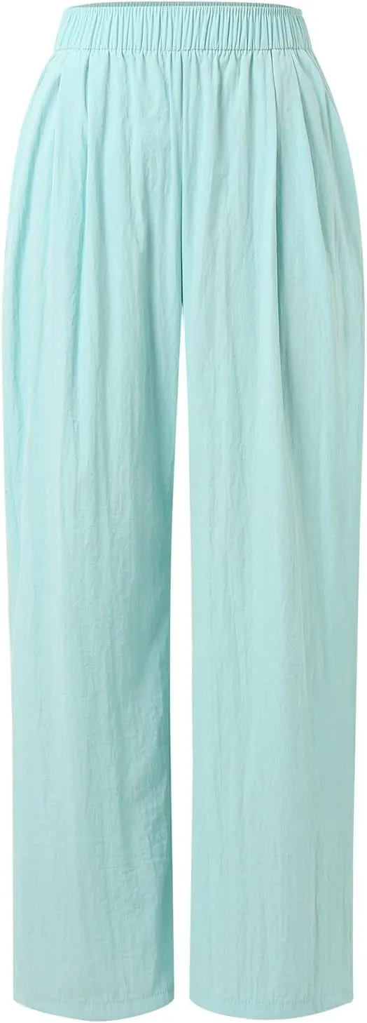 Women Wide Leg Pants Lightweight Casual Elastic High Waist Straight Leg Loose Fit Trousers Streetwear Flowy Palazzo