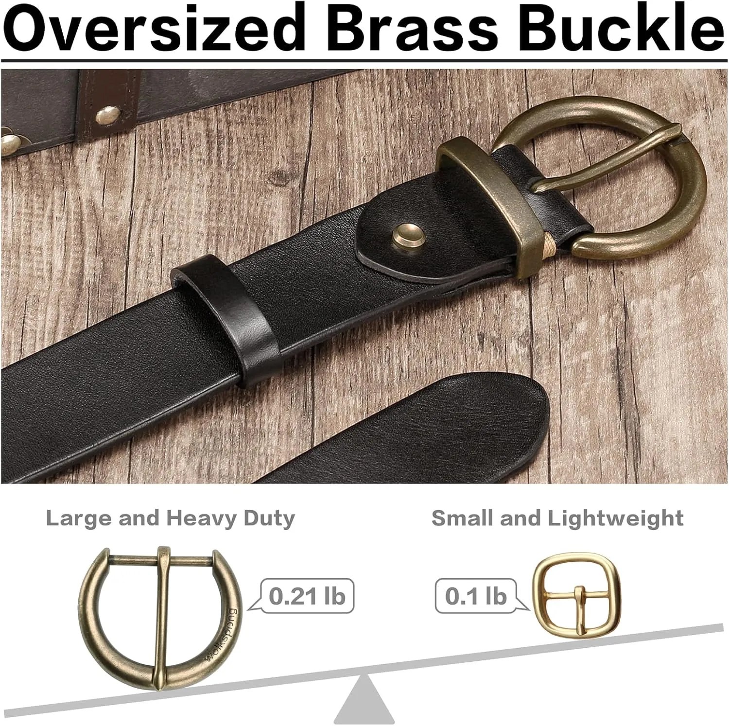 Women's 1.5" Wide Leather Belt with Large Brass Buckle - Trendy Vintage Style for Jeans and Pants