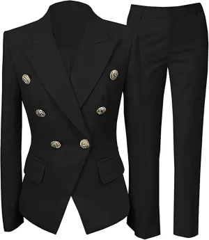 Women's 2 Piece Suit Notched Lapel Pants Suits Set for Women Business Casual Office Work Tuxedo Blazer Pants Set