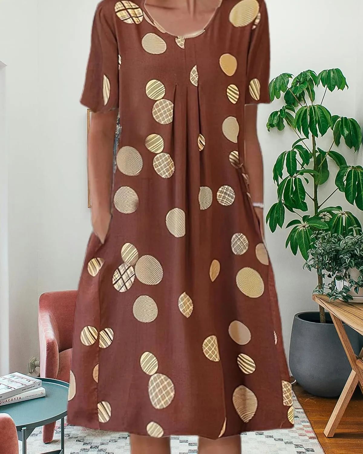 Women's Boho Dress Floral Print Short Sleeve T Shirt Dress 2025 Summer Casual Loose Swing Midi Dresses with Pockets
