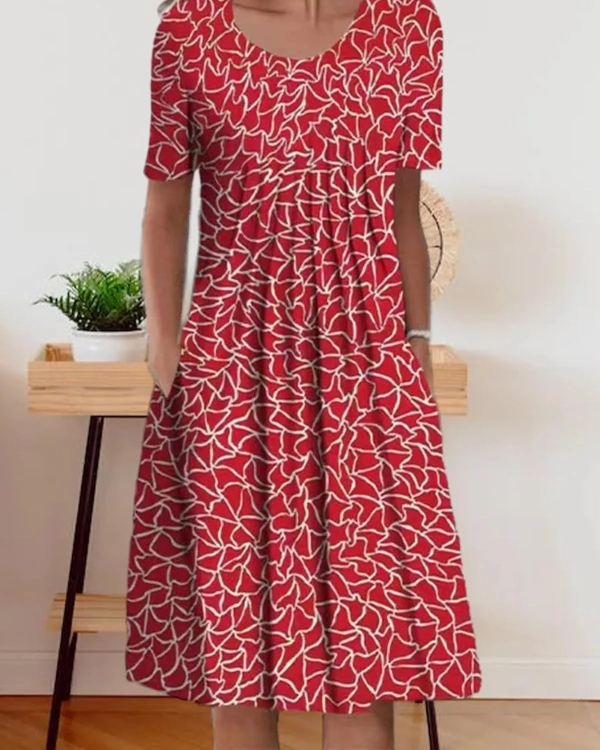 Women's Boho Dress Floral Print Short Sleeve T Shirt Dress 2025 Summer Casual Loose Swing Midi Dresses with Pockets