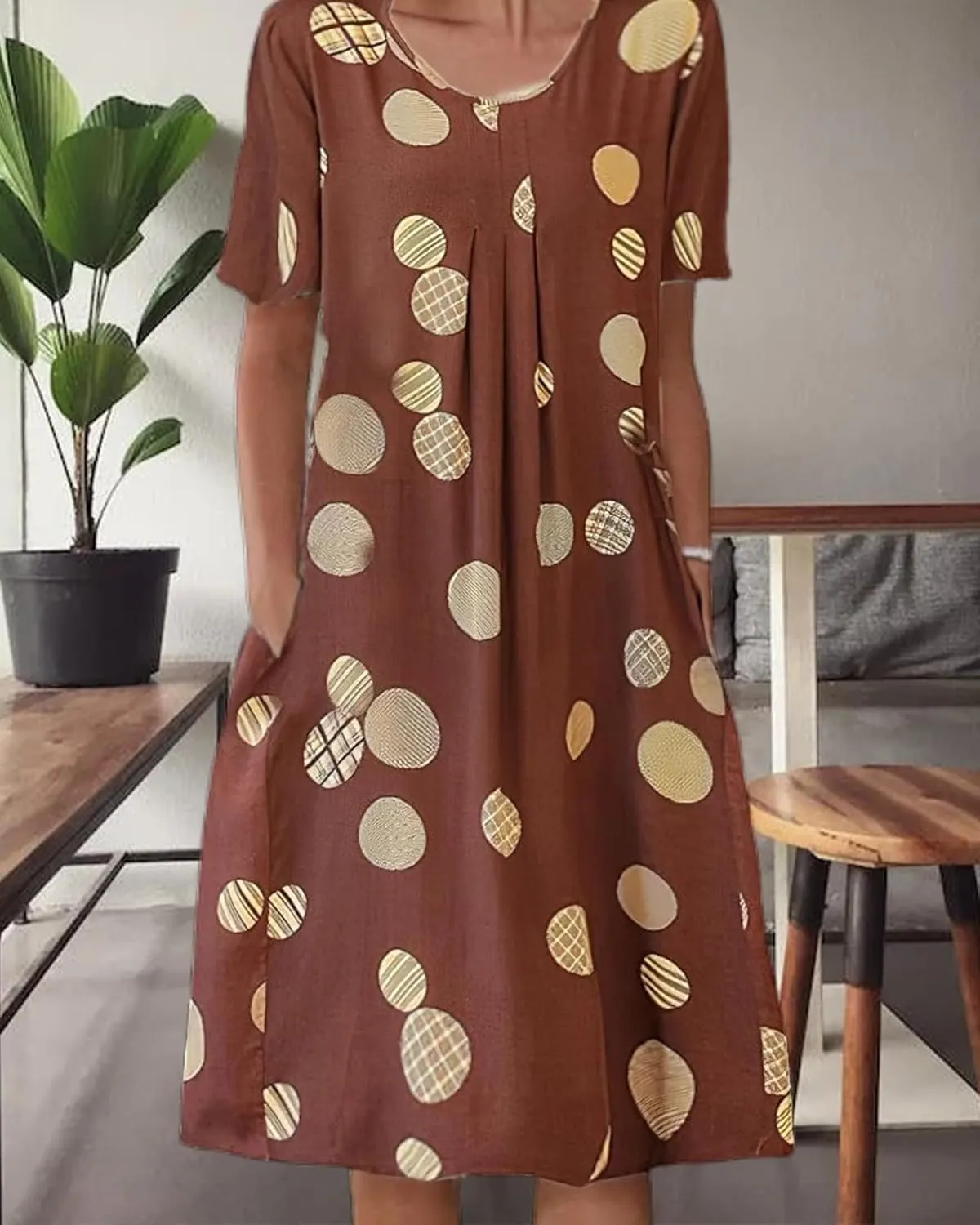 Women's Boho Dress Floral Print Short Sleeve T Shirt Dress 2025 Summer Casual Loose Swing Midi Dresses with Pockets