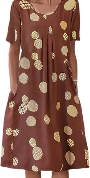 Women's Boho Dress Floral Print Short Sleeve T Shirt Dress 2025 Summer Casual Loose Swing Midi Dresses with Pockets