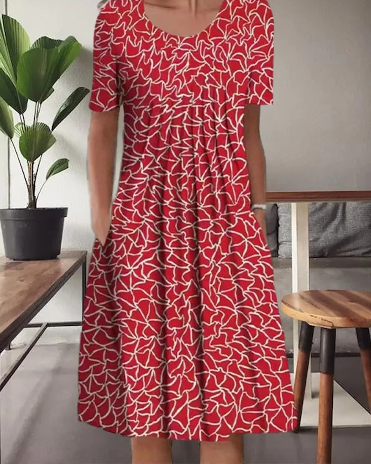 Women's Boho Dress Floral Print Short Sleeve T Shirt Dress 2025 Summer Casual Loose Swing Midi Dresses with Pockets