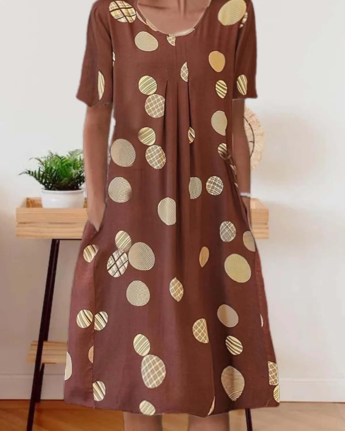 Women's Boho Dress Floral Print Short Sleeve T Shirt Dress 2025 Summer Casual Loose Swing Midi Dresses with Pockets