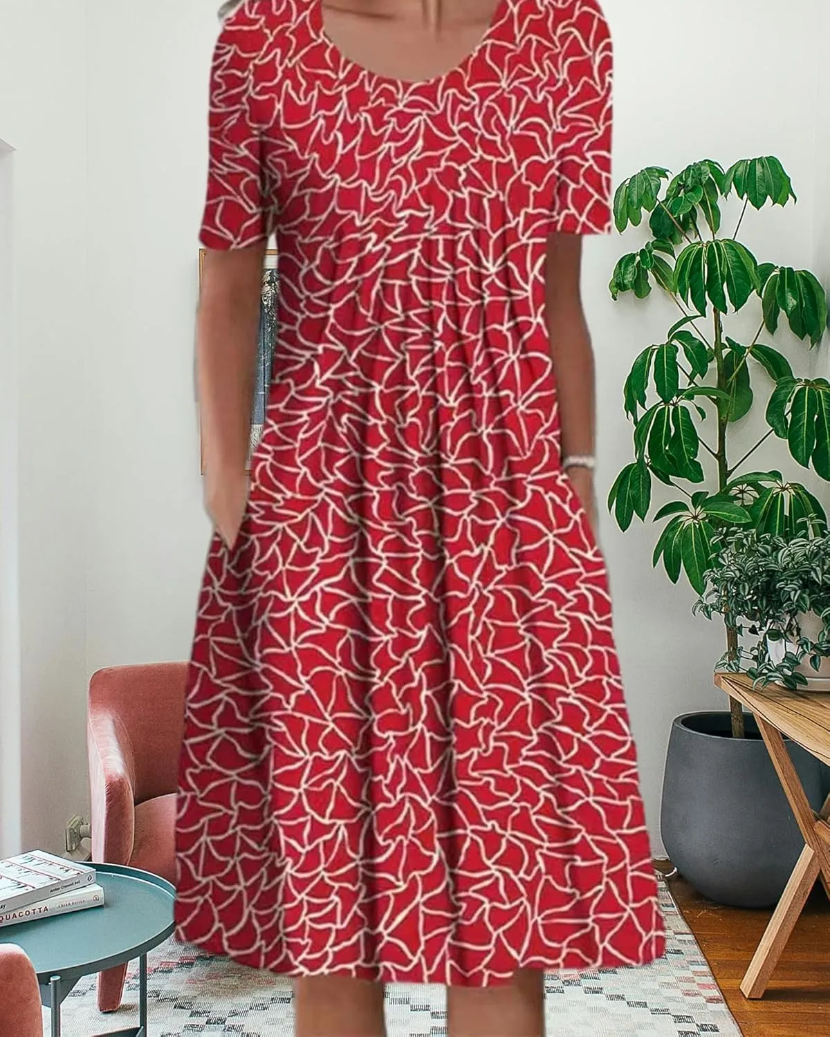 Women's Boho Dress Floral Print Short Sleeve T Shirt Dress 2025 Summer Casual Loose Swing Midi Dresses with Pockets