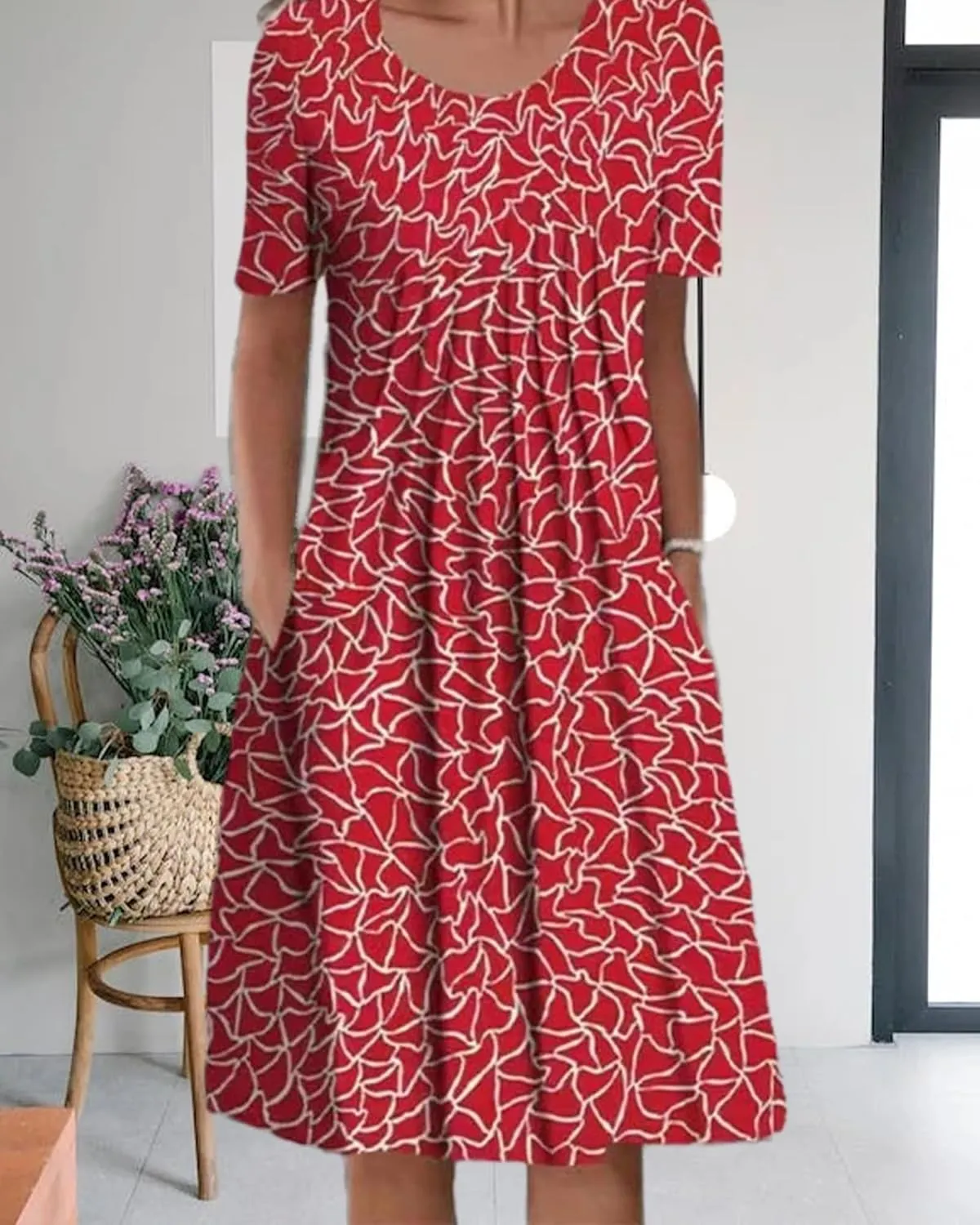 Women's Boho Dress Floral Print Short Sleeve T Shirt Dress 2025 Summer Casual Loose Swing Midi Dresses with Pockets