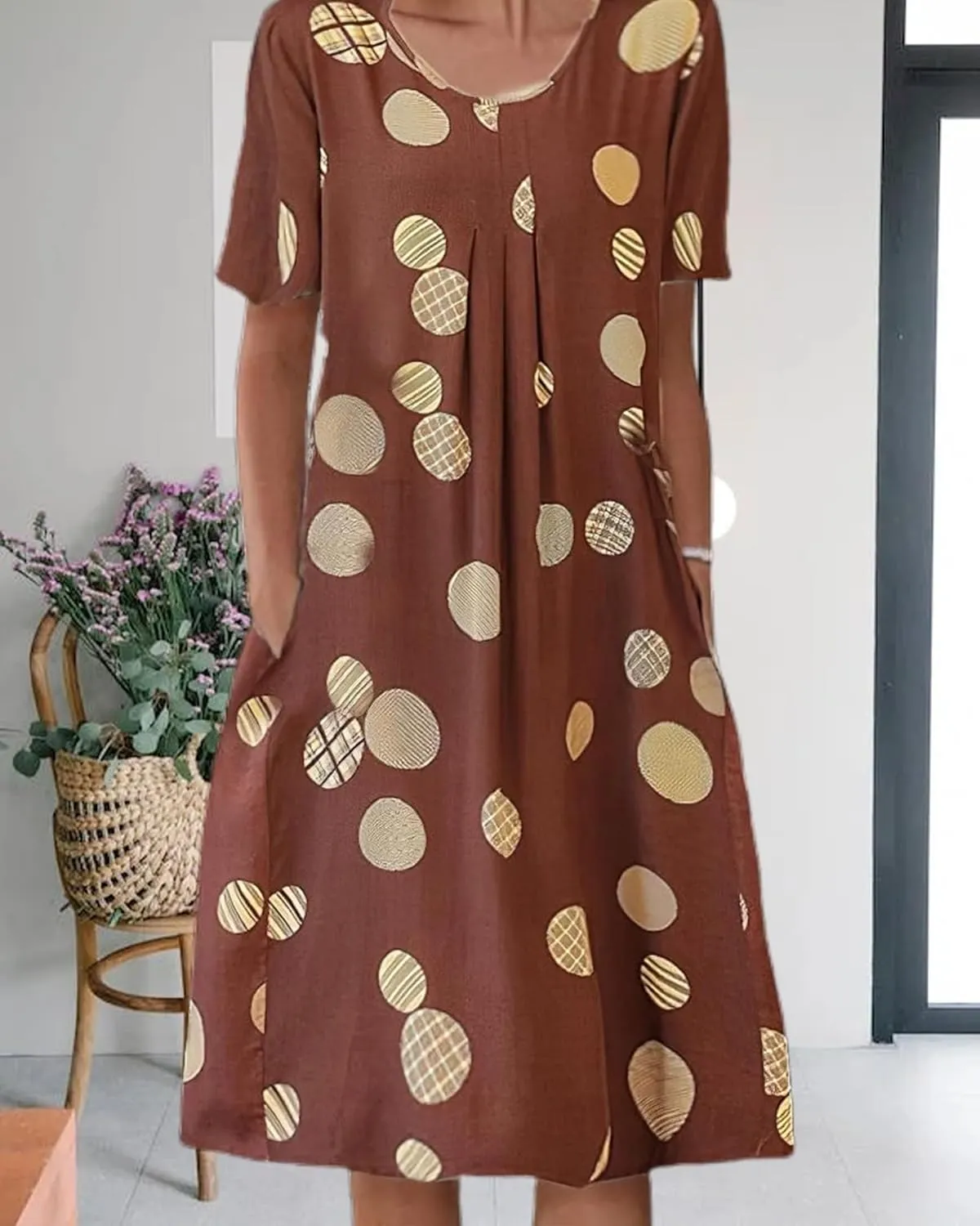 Women's Boho Dress Floral Print Short Sleeve T Shirt Dress 2025 Summer Casual Loose Swing Midi Dresses with Pockets