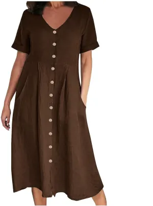 Women's Button Down Shirts Dresses with Pockets Cotton Button Up Blous Dress Casual Casual Short Sleeve Solid Clothes