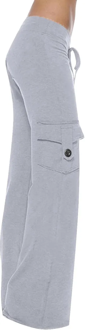 Womens Cargo Pants with Pockets Wide Leg Yoga Pants Casual High Waist Stretch Bootcut Workout Leggings Gym Sweatpants