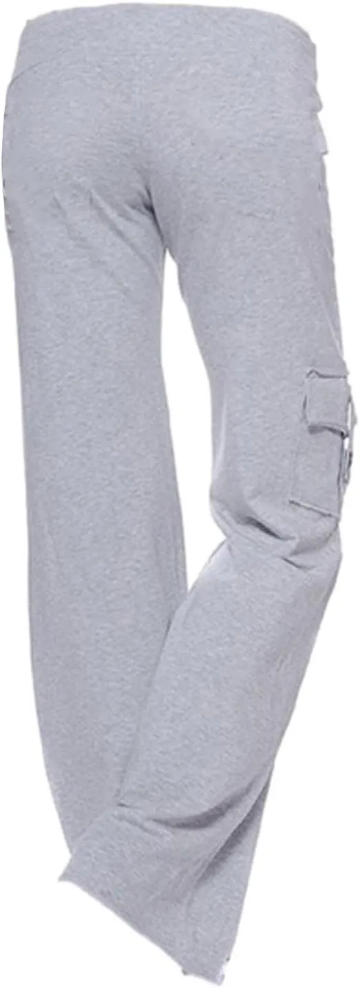 Womens Cargo Pants with Pockets Wide Leg Yoga Pants Casual High Waist Stretch Bootcut Workout Leggings Gym Sweatpants
