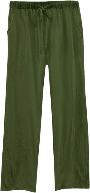 Womens Casual Cotton Linen Pants Lightweight Summer Relax Fit Elastic Waisted Plus Size Solid Lounge Long Trousers