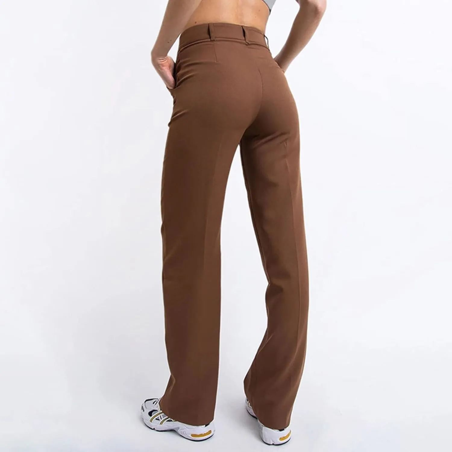 Womens Casual High Waist Straight Leg Ankle Business Dress Pants Stretchy Button Business Dress Work Pocket Trousers