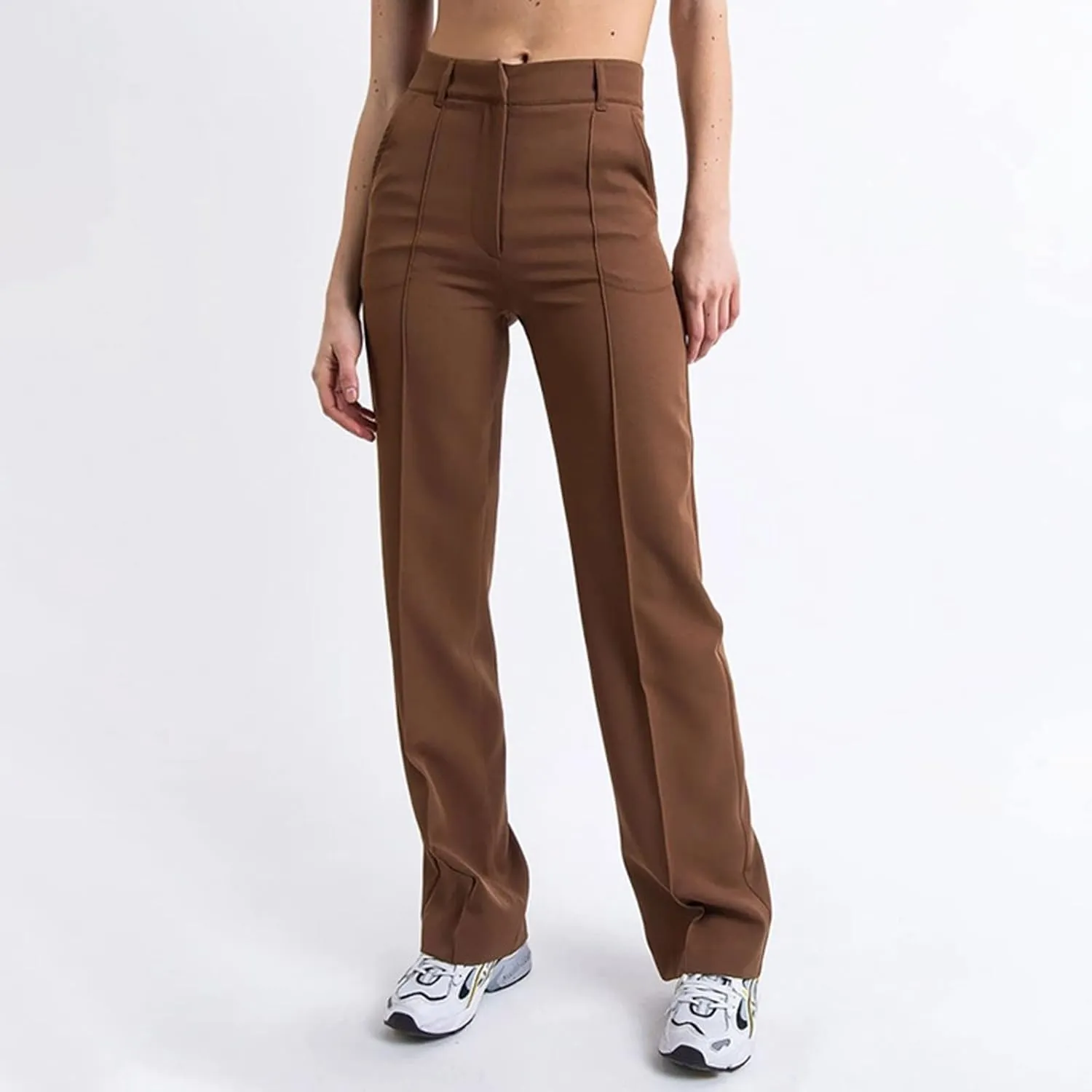 Womens Casual High Waist Straight Leg Ankle Business Dress Pants Stretchy Button Business Dress Work Pocket Trousers