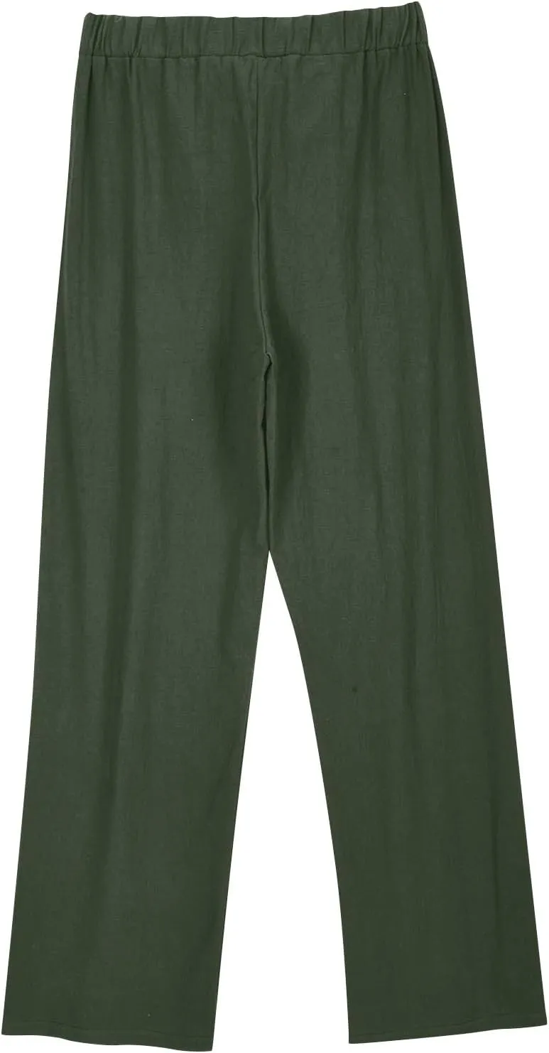 Women's Casual Lace Up Pants Lightweight Loose Wide Leg Pant Elastic High Waist Summer Beach Trousers with Pockets