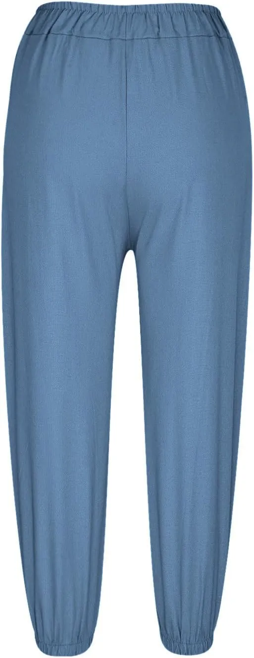 Women's Casual Lantern Tapered Harem Pants High Waist Baggy Cotton Linen Pants Summer Ankle Trousers with Pockets