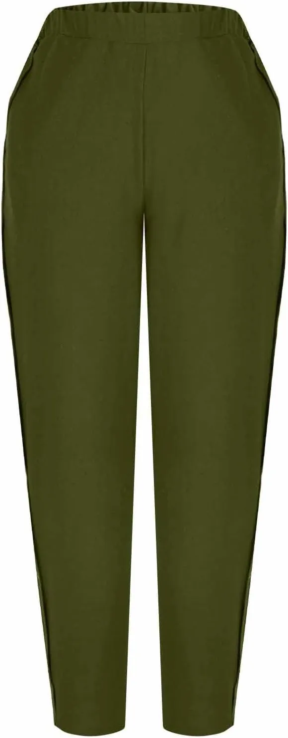 Womens Casual Linen Pants High Waist Pants Summer Boho Beach Pants Lounge Pant Trousers with Pockets Vacation Outfits