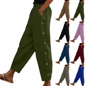 Womens Casual Linen Pants High Waist Pants Summer Boho Beach Pants Lounge Pant Trousers with Pockets Vacation Outfits