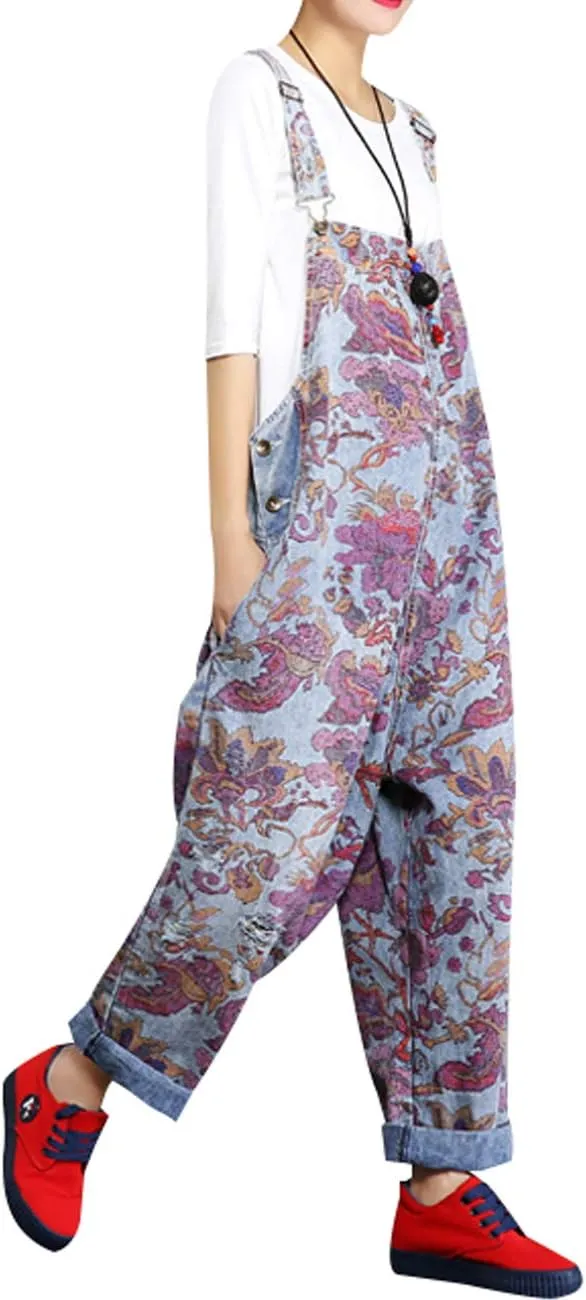Women's Casual Loose Fit Jumpsuits Baggy Denim Bib Overalls