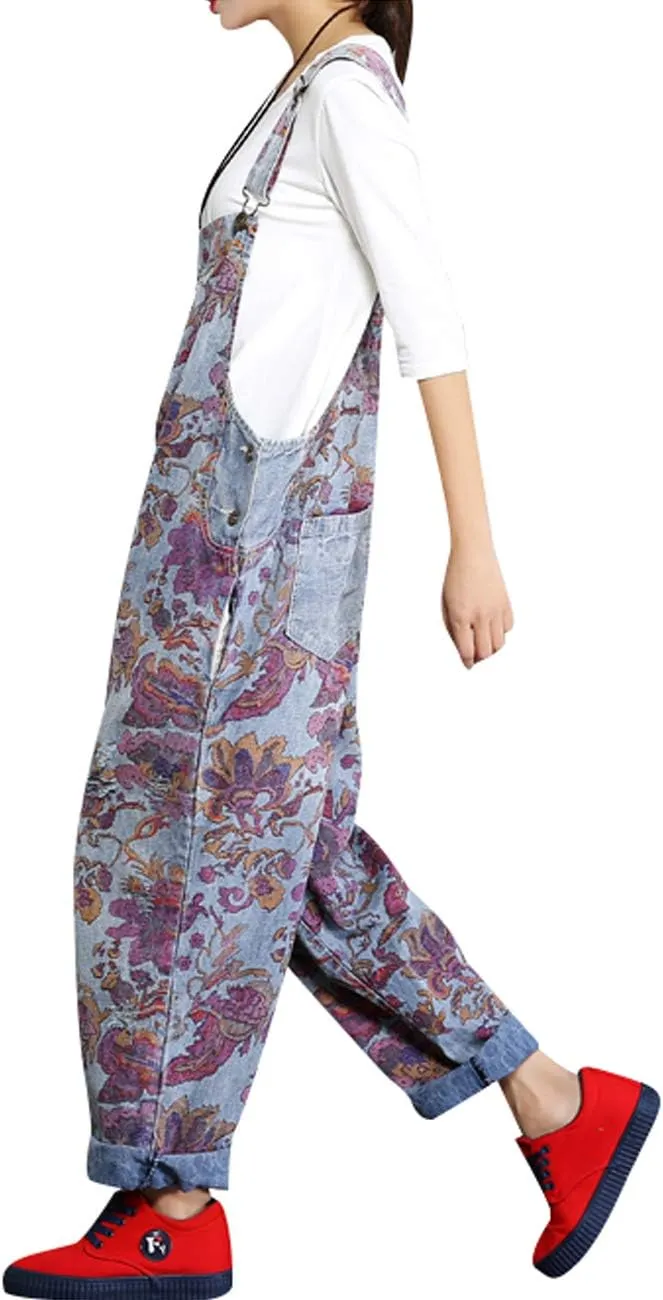 Women's Casual Loose Fit Jumpsuits Baggy Denim Bib Overalls