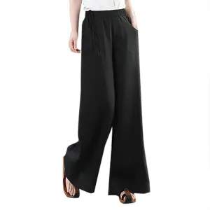 Women's Cotton Linen Palazzo Pants Trendy Wide Leg Pants High Waisted Boho Pants Summer Beach Outfits with Pockets