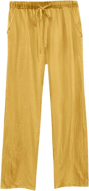Women's Cotton Linen Pants Summer Palazzo Flowy Elastic Waist Straight Leg Beach Trousers with Pockets Outfits 2025