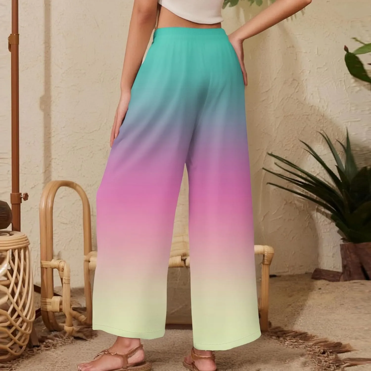 Women's Cotton Linen Summer High Waist Palazzo Pants Flowy Wide Leg Beach Trousers with Pockets 2025