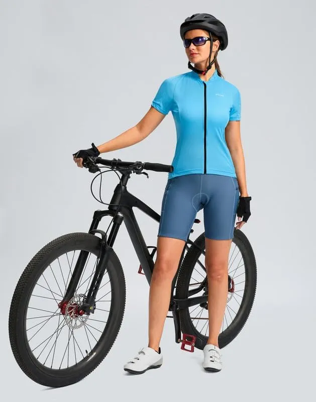 Women's Cycling Jersey Short Sleeve Bike Shirts Full Zipper Bicycle Biking Tops with Pockets Road Mountain Riding