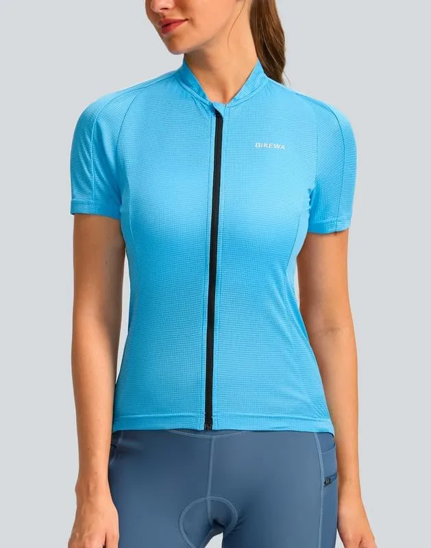 Women's Cycling Jersey Short Sleeve Bike Shirts Full Zipper Bicycle Biking Tops with Pockets Road Mountain Riding
