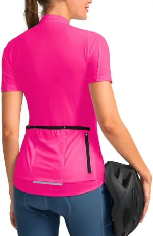 Women's Cycling Jersey Short Sleeve Bike Shirts Full Zipper Bicycle Biking Tops with Pockets Road Mountain Riding