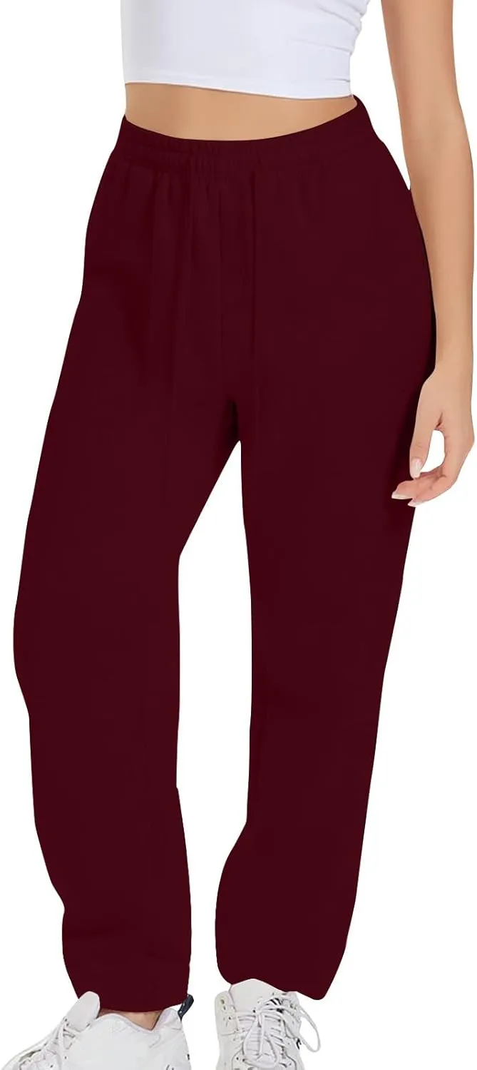 Women's Drawstring Elastic Waist Straight Leg Sweatpants Baggy High Waisted Lounge Sweat Pants Trousers with Pockets