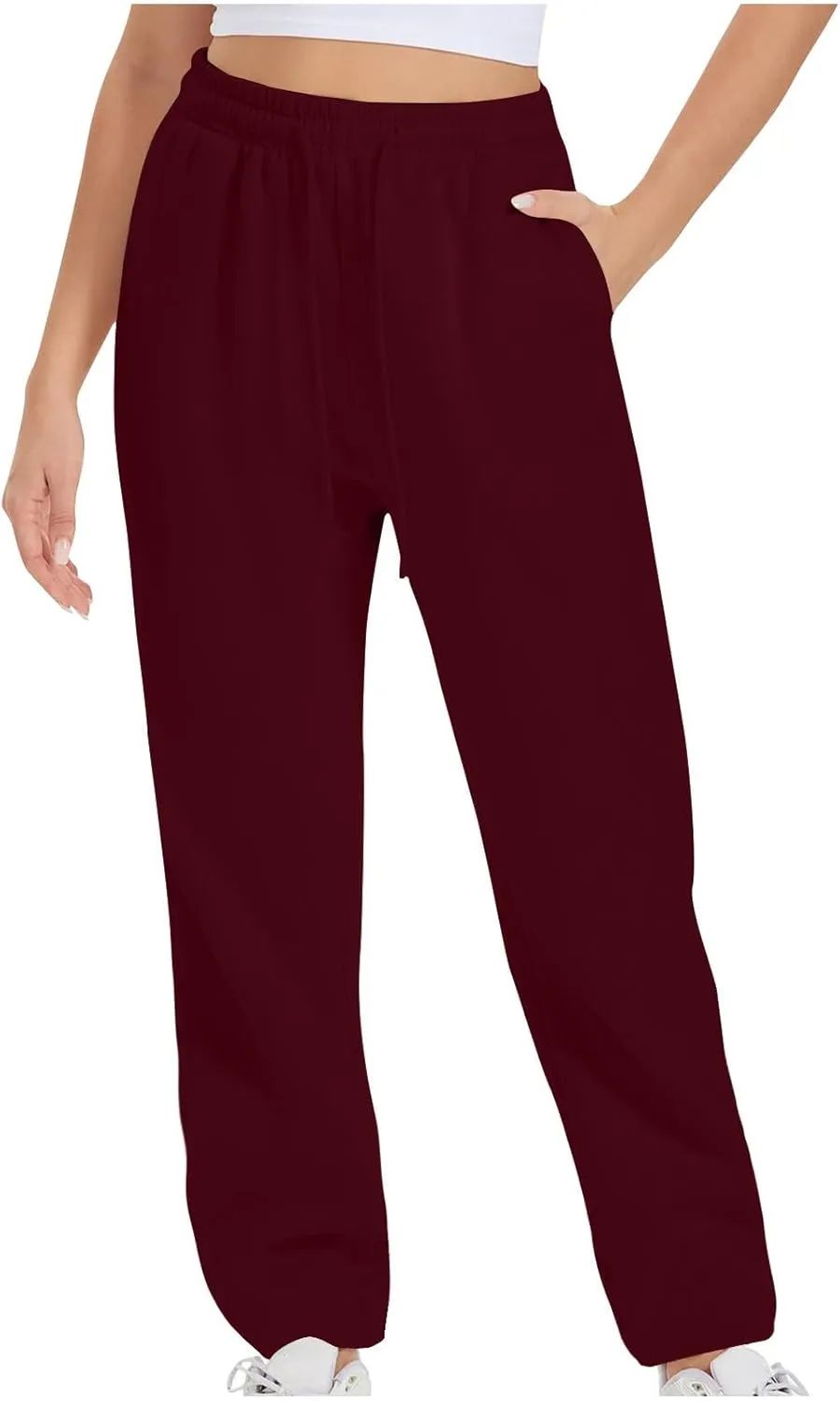 Women's Drawstring Elastic Waist Straight Leg Sweatpants Baggy High Waisted Lounge Sweat Pants Trousers with Pockets