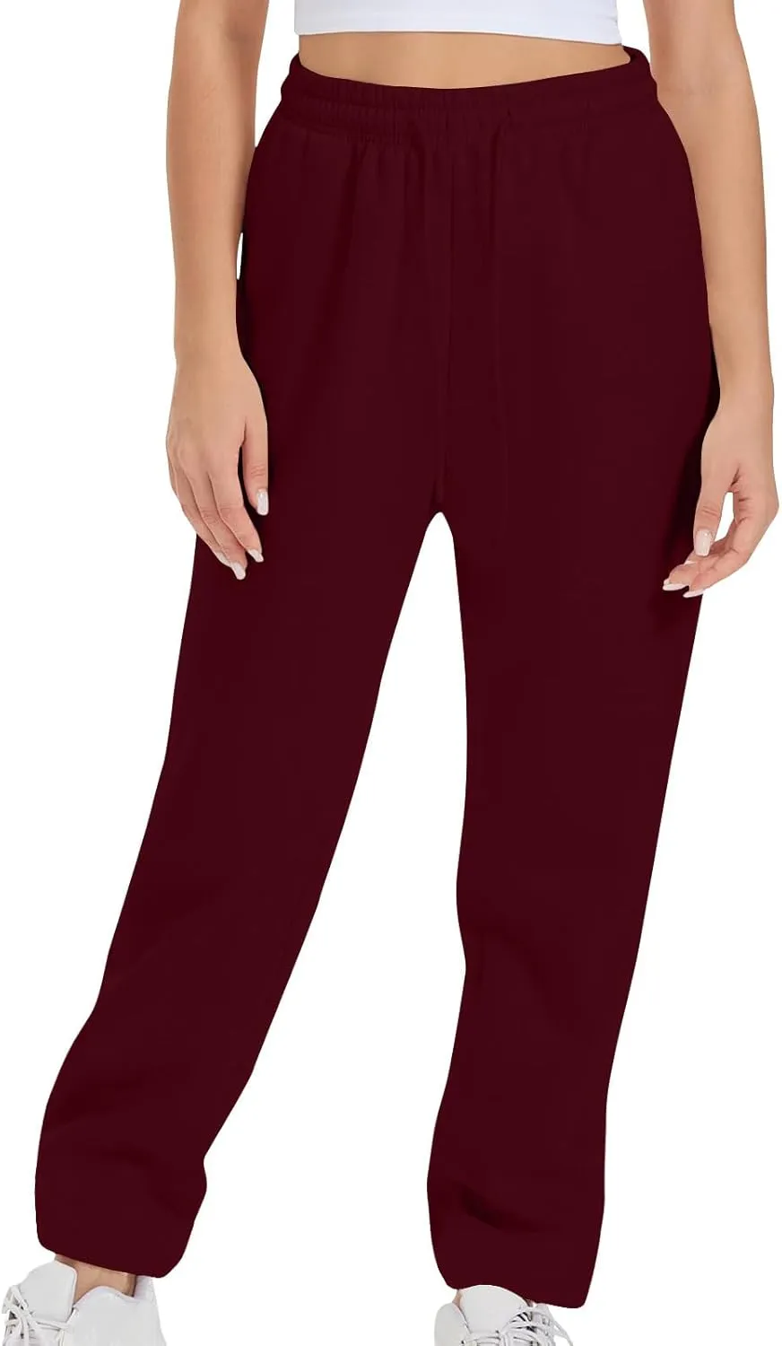 Women's Drawstring Elastic Waist Straight Leg Sweatpants Baggy High Waisted Lounge Sweat Pants Trousers with Pockets