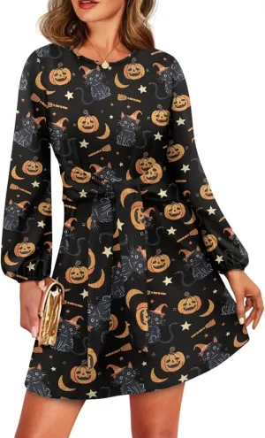 Womens Elegant Long Sleeve Dress Crewneck Tie Waist Ruched Mini Dresses Spring Summer A Line Outfits Casual Shirts