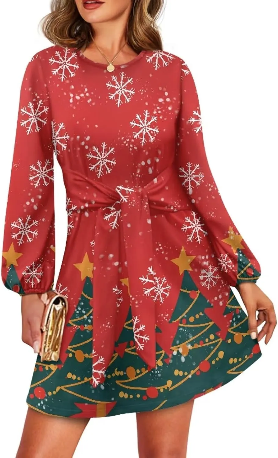 Womens Elegant Long Sleeve Dress Crewneck Tie Waist Ruched Mini Dresses Spring Summer A Line Outfits Casual Shirts