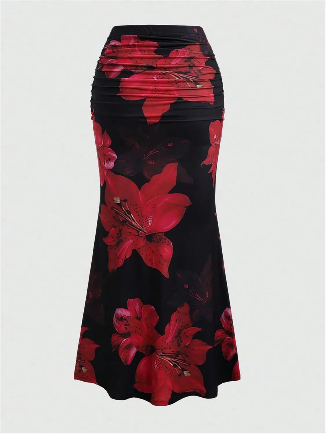 Women's Floral Print Maxi Skirt Ruffle Hem Ruched Fishtail Bodycon Long Skirts Vacation Going Out Outfits