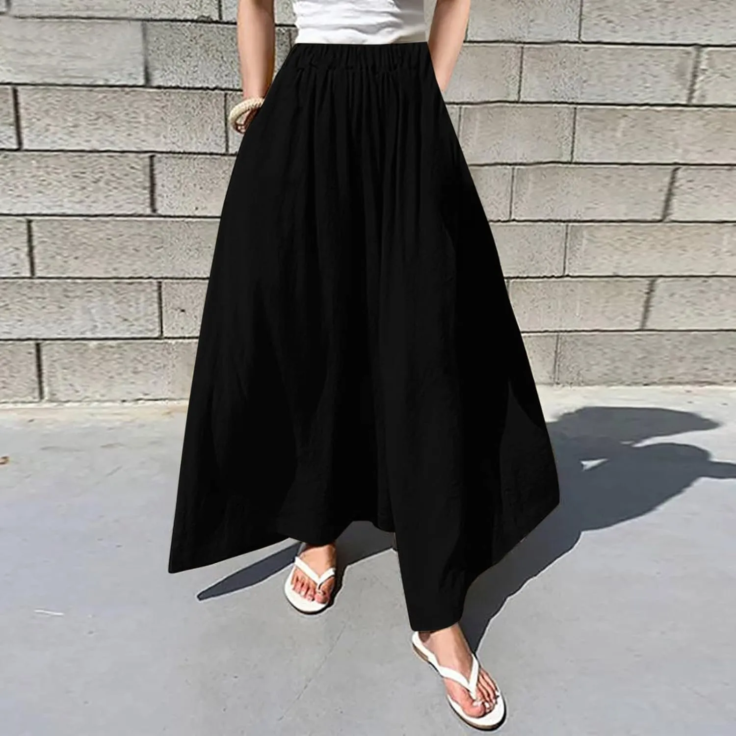 Womens Flowy Wide Leg Pants Casual Summer Beach Long Palazzo Pants Oversized Loose High Waist Lounge Trousers Slacks