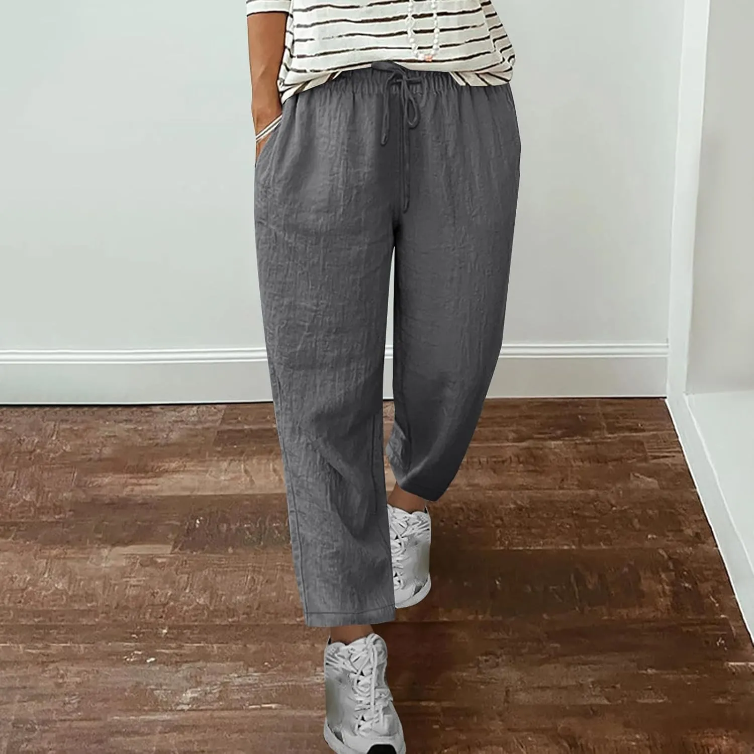 Womens Harem Pants Business Work Casual Lightweight Drawstring Elastic Waist Trousers 2025 Summer Outfits with Pockets