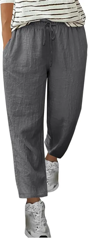 Womens Harem Pants Business Work Casual Lightweight Drawstring Elastic Waist Trousers 2025 Summer Outfits with Pockets
