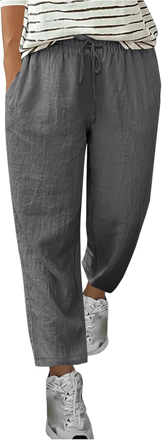 Womens Harem Pants Business Work Casual Lightweight Drawstring Elastic Waist Trousers 2025 Summer Outfits with Pockets