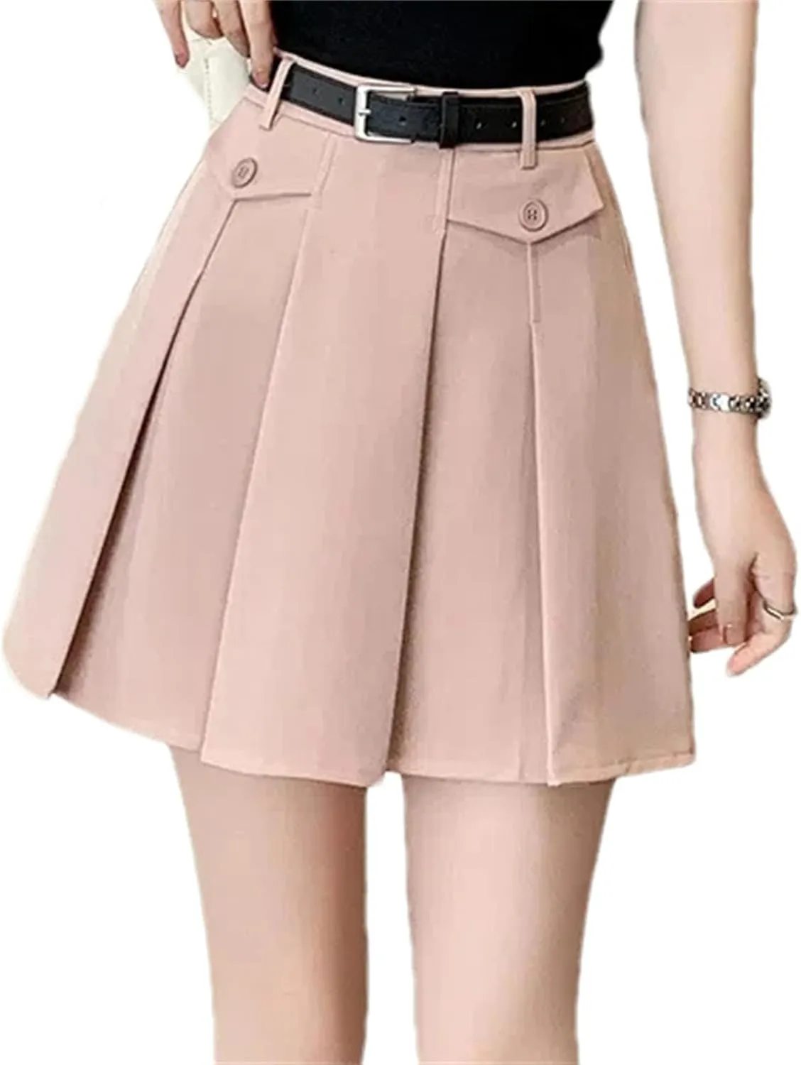 Women's High Waist A-Line Pleated Mini Skirt  Spring Summer Fashion Casual Short Suit Skirt